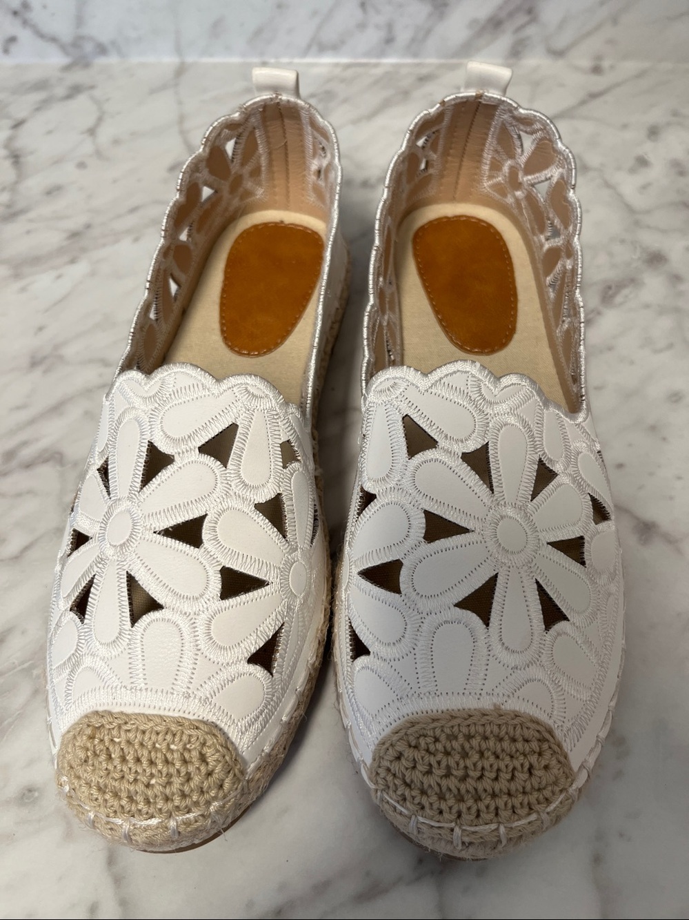 Women’s White Floral Cutout Espadrille Slip-On Flats
